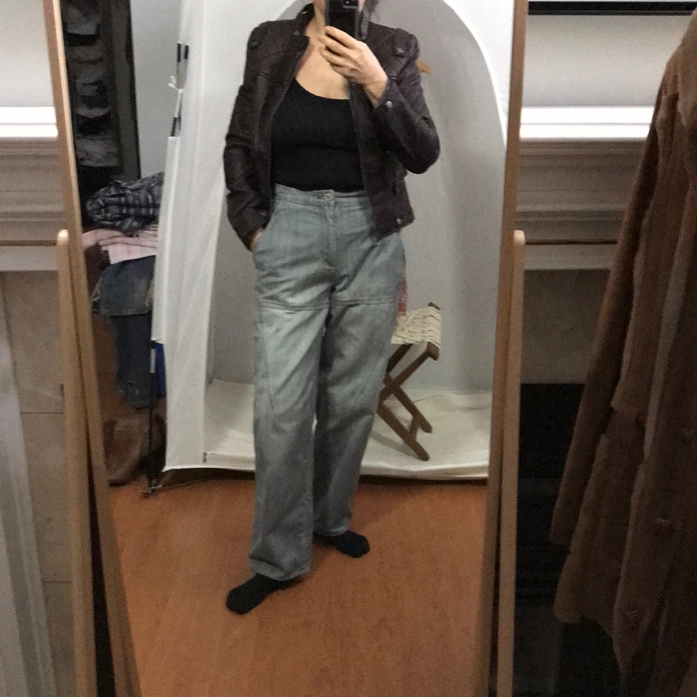 Unique grey denim wide cut jeans